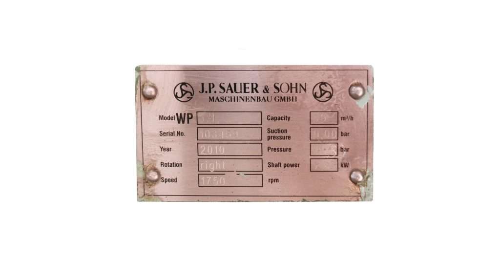 SAUER-WP33L-AIR COMPRESSOR-NAMEPLATE