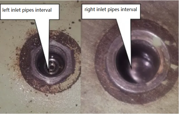 Fig.3 Comparison of the gap between the left and right inlet pipes